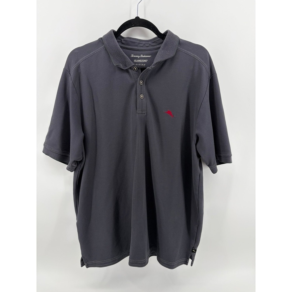 Tommy Bahama, Island Zone Supima Cotton Blend, Marlin Logo Polo Black/Grey, XL